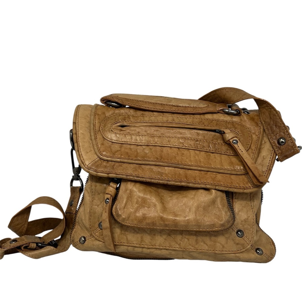Topshop Vintage Tan Real Leather Crossbody Messenger Bag Y2K